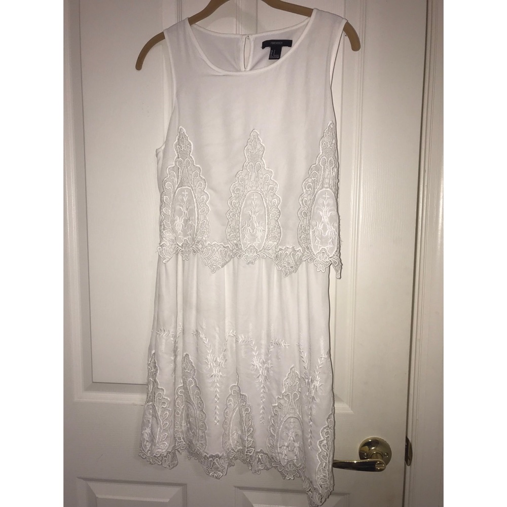 White patterned overlay dress